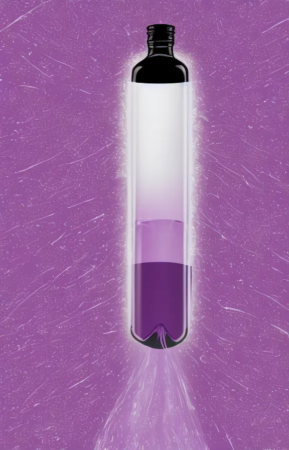 Prompt: purple liquid inside a bottle, universe background, minimalist artwork, symmetrical