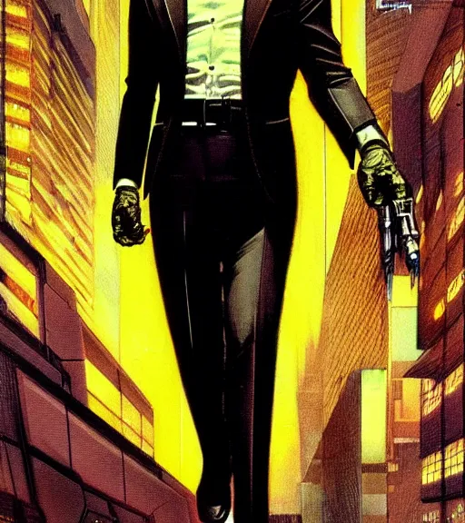 Prompt: a cyberpunk very ugly mafia boss in a suit with slicked back black hair played by christen bale as an elf, 1 9 7 9 omni magazine cover, style by vincent di fate, artgerm, very coherent, detailed, 4 k resolution, dark, unreal engine, daz