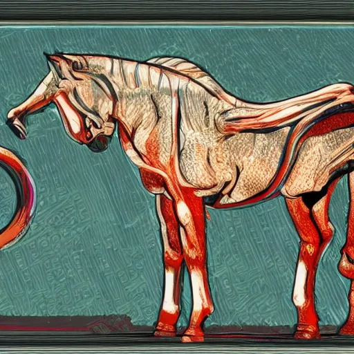 Image similar to digital horse, retrowave palette, highly detailed, anatomically correct equine, synth feel, digital art