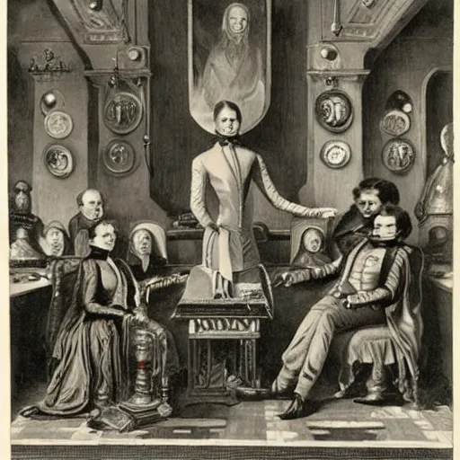 Prompt: victorian portrait of gray aliens and polititians, 1850,