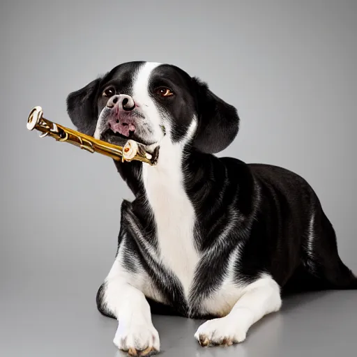 Prompt: dog playing a flute, studio lighting