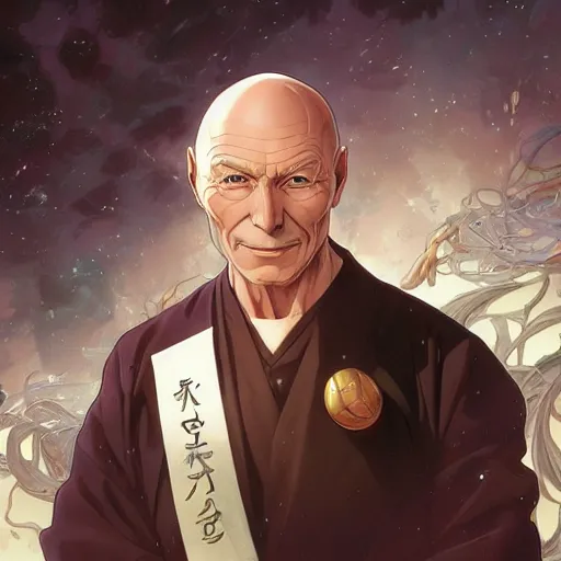 Image similar to anime Portrait of Picard, intricate, wild, highly detailed, digital painting, artstation, concept art, smooth, sharp focus, illustration, art by artgerm and greg rutkowski and alphonse mucha and Hajime Sorayama