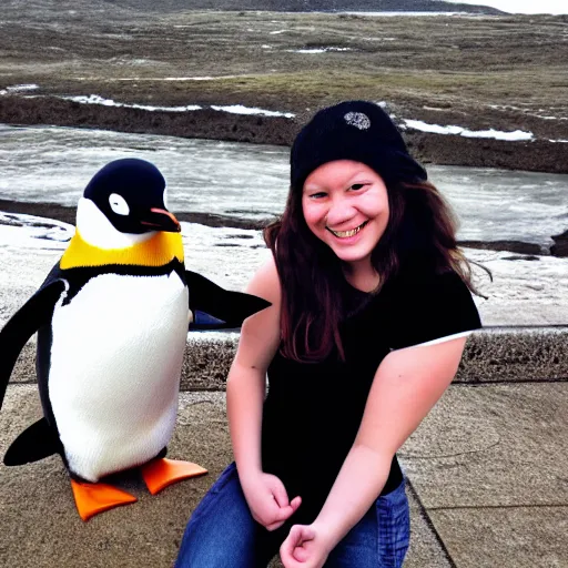 Image similar to selfie of me and my penguin best friend