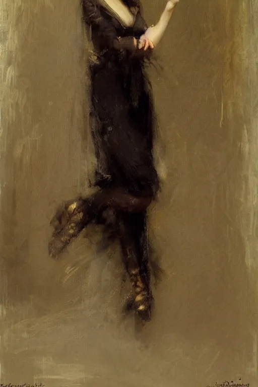 Image similar to Richard Schmid and Jeremy Lipking victorian genre painting full length portrait painting of a young beautiful woman dancer