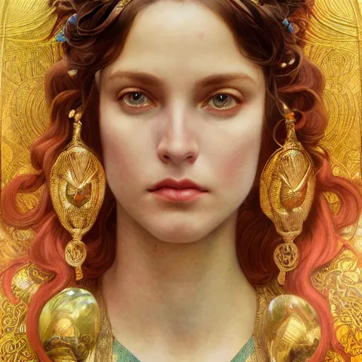 Image similar to an portrait of a beautiful alluring female goddess, detailed, centered, digital painting, artstation, concept art, donato giancola, Dante Gabriel Rossetti, alphonse mucha, Joseph Christian Leyendecker, WLOP, Boris Vallejo, Breathtaking, 8k resolution, extremely detailed, beautiful, establishing shot, artistic, hyperrealistic, beautiful face, octane render