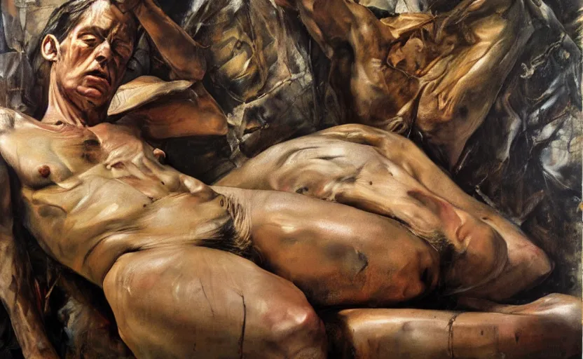 Prompt: high quality high detail painting by lucian freud and frank frazetta and jenny saville, hd, depressing, muted colors, cinematic