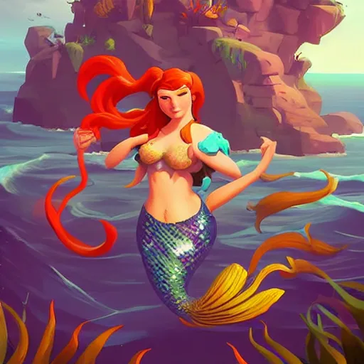 Image similar to painting mermaid treasure on sea of thieves game avatar hero smooth face median photoshop filter cutout vector, behance hd by jesper ejsing, by rhads, makoto shinkai and lois van baarle, ilya kuvshinov, rossdraws global illumination