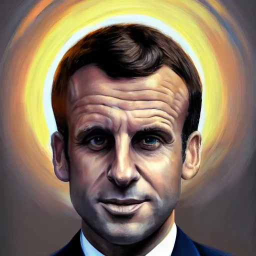 Image similar to digital art portrait of emmanuel macron with robot ears falling in the sun, 4k, sharp focus, Andreas Rocha