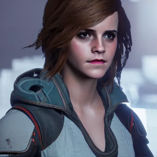 Image similar to emma watson in destiny 2, highly detailed, extremely high quality, hd, 4 k, 8 k, professional photographer, 4 0 mp, lifelike, top - rated, award winning, realistic, detailed lighting, detailed shadows, sharp, no blur, edited, corrected, trending