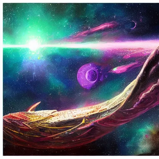 Prompt: a detailed painting of a space serpent floating in space in a sea of colorful sea of stars, by alena aenami, petros afshar and greg rutkowski trending on artstation, deviantart, dragon scales, stars