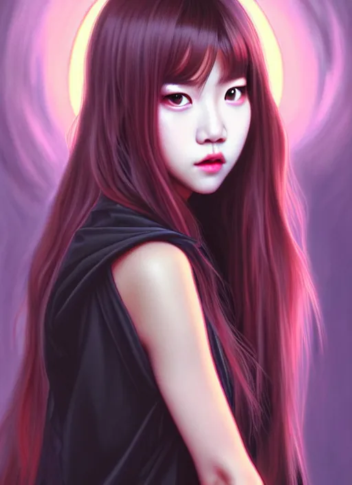 Image similar to lalisa manoban of blackpink, grim reaper costume, tarot card, highly detailed, digital painting, smooth, sharp focus, illustration, ultra realistic, 8 k, art by artgerm and alphonse mucha