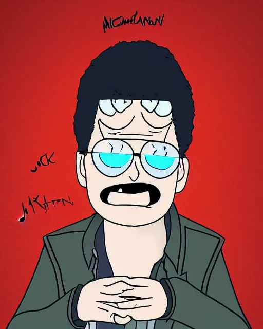 Image similar to portrait of michael jackson in the style of justin roiland. cinematic lighting. style of rick & morty. photographic, photography. by justin roiland