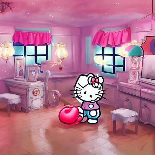 Prompt: backrooms level Hello Kitty stage, digital Painting, ultradetailed, artstation, oil Painting, ultradetailed, artstation