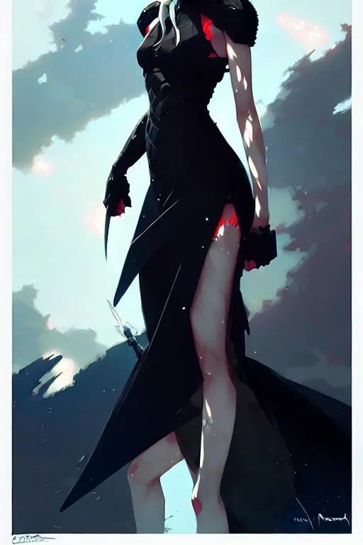 Image similar to a ultradetailed beautiful panting of artoria pendragon in a black dress, by conrad roset, greg rutkowski and makoto shinkai, trending on artstation