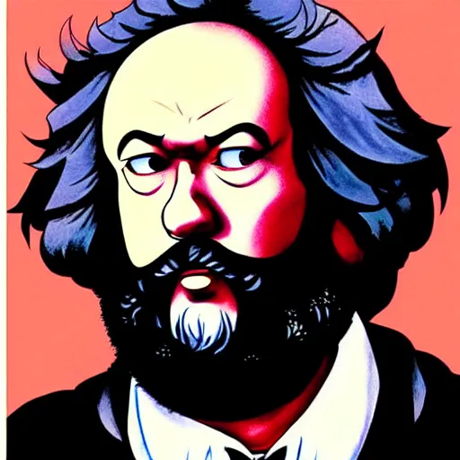 Image similar to beautiful amazing anime portrait painting of karl marx by hayao miyazaki, katsuhiro otomo, akira toriyama, satoshi kon, eiichiro oda, hideaki anno