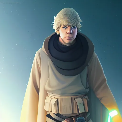 Image similar to George Lucas as Luke Skywalker, ambient lighting, 4k, anime key visual, lois van baarle, ilya kuvshinov, rossdraws, artstation