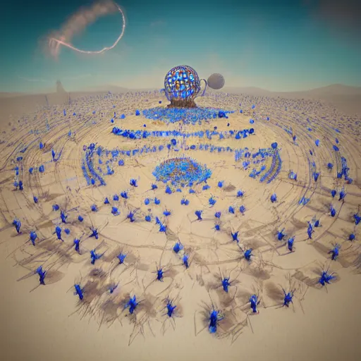 Image similar to highly detailed art of burning man festival full of cornflowers by Beeple