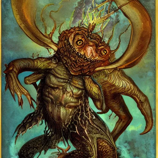 Image similar to bestiary of creatures from the depths of the unconscious psyche