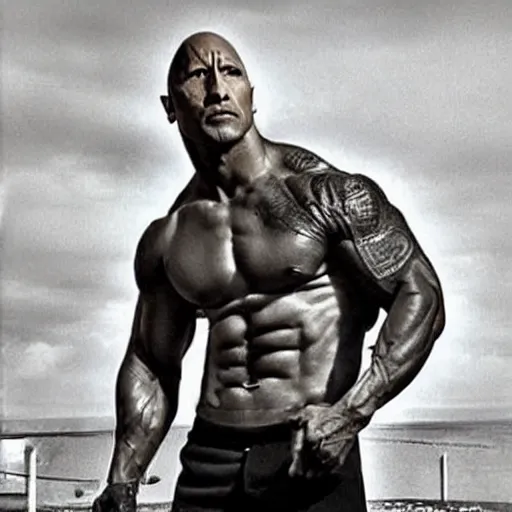 Prompt: Dwayne Johnson, malnourished, thin, slim, slender, skinny