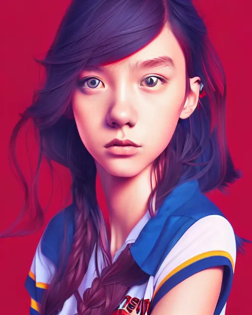 Image similar to richly detailed color illustration of a young truant female loner prep highschool student surrounded by beautiful penstriping large format image illustrated by artgerm and mina petrovic and timothy kong and marina federovna 3 d shadowing.