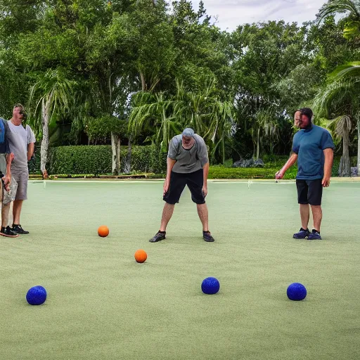 Image similar to a professional photograph of crocodiles playing petanque, wide angle, 4 k