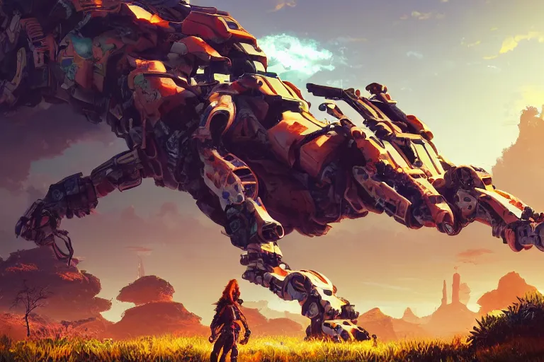 Image similar to shell - walker machine mecanical creature robot of horizon forbidden west horizon zero dawn radiating a glowing aura global illumination ray tracing hdr fanart arstation by ian pesty and alena aenami artworks in 4 k