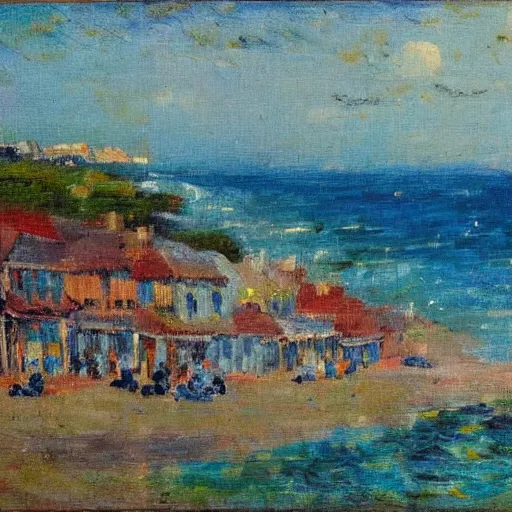 Image similar to a town by the seaside, impressionist