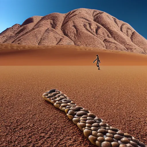 Image similar to a protein walking in a sunny desert, trying to convince dna to change some of their bases