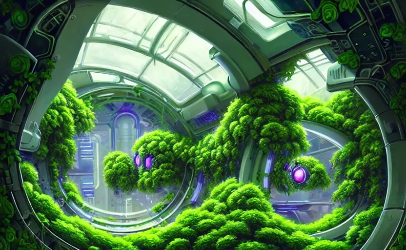 Prompt: Futuristic Robotic Neoclassical Space station overgrown with ivy | Giant Mecha, sci-fi, highly detailed, digital painting, vibrantly lush neon lighting, beautiful volumetric-lighting-style atmosphere, a futuristic atmosphere, intricate, ultra detailed, photorealistic imagery, rule of third, artstation, concept art, smooth, sharp focus, illustration, art by artgerm and greg rutkowski and alphonse mucha