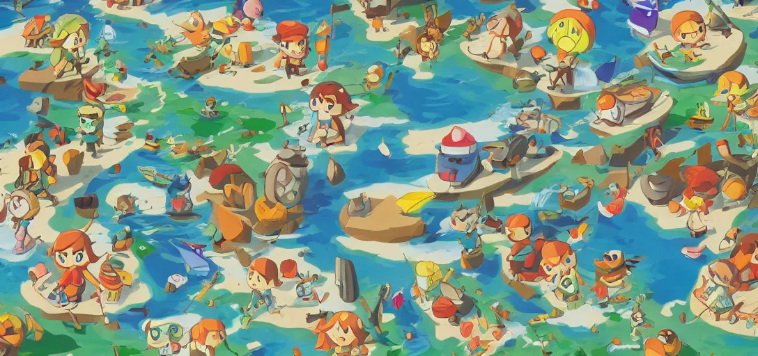 Prompt: pattern of water - zelda wind waker, ghibli, animal crossing, summer vibe, desktop wallpaper