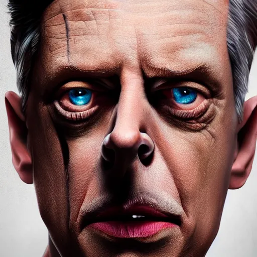 Image similar to hyperrealistic mixed media image of steve buscemi as skinny superman, stunning 3 d render inspired art by xiang duan and thomas eakes, perfect facial symmetry, flawless bone structure, realistic, highly detailed attributes and atmosphere, dim volumetric cinematic lighting, 8 k octane detailed render, post - processing, masterpiece,