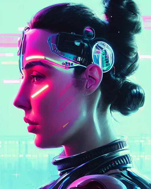 Image similar to detailed side profile portrait Gal Gadot, cyberpunk futuristic neon, reflective puffy coat, decorated with traditional Japanese ornaments by Ismail inceoglu dragan bibin hans thoma greg rutkowski Alexandros Pyromallis Nekro Rene Maritte Illustrated, Perfect face, fine details, realistic shaded, fine-face, pretty face