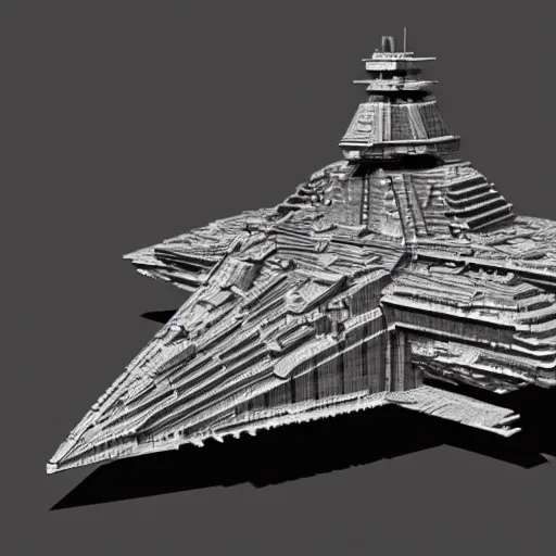 Image similar to a model of a star destroyer on a wooden stand, an ambient occlusion render by piranesi, trending on cg society, kinetic art, greeble, high detailed, voxel art