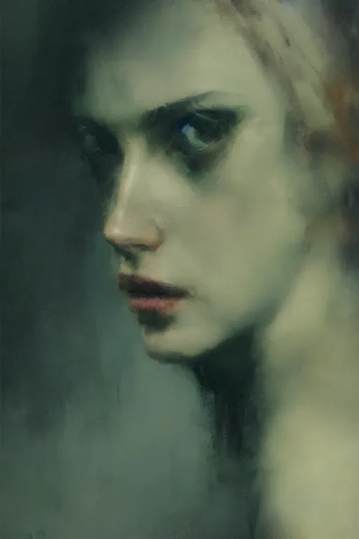 Prompt: detailed cinematic moody colors studio portrait of the melancholic memories of a sensual lady, high quality by jeremy mann, only one head single portrait