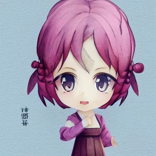 Prompt: beautiful water color concept art of the face detailing cute nendoroid girl in the style of line art, toon rendering, close-up, flat, lacking in three-dimensionality, flat tone, unshaded, flat shading