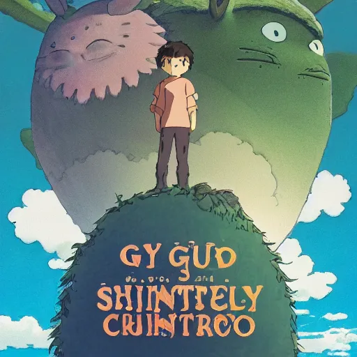 Prompt: Guy with slight smile and small friendly creature, made by Studio Ghibli detailed art, beautiful scene, , sharp focus, smooth,