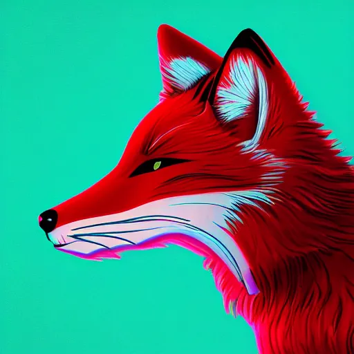 Prompt: digital cherry red fox, retrowave palette, digital world, highly detailed, electric breeze, anatomically correct vulpine, synth feel, fluffy face, ear floof, flowing fur, super realism, accurate animal imagery, 4 k digital art