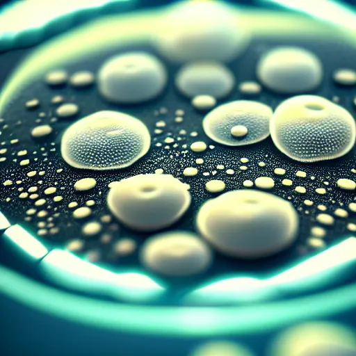 Prompt: close up photo of petri dish with a fungal cultures with little filaments under the microscope, octane render, tilt shift, smooth, ultrasharp focus, unreal engine 5, bokeh background, hyperrealism, vray