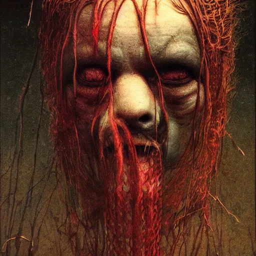 Image similar to ( ( ( ( ( by beksinski ) ) ) ) ), by zawadzki, by waterhouse, picture portrait of a modern yokai, haunting, photorealism, octane render, highly detailed, 8 k,