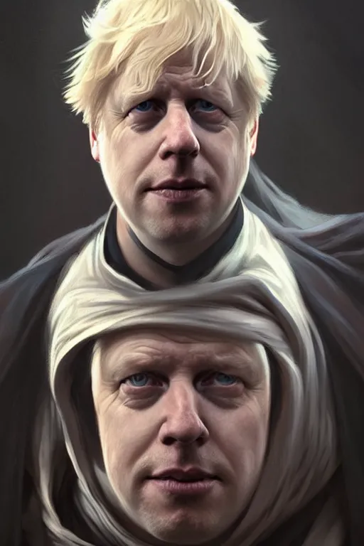 Image similar to Boris Johnson as Jedi, realistic portrait, symmetrical, highly detailed, digital painting, artstation, concept art, smooth, sharp focus, illustration, cinematic lighting, art by artgerm and greg rutkowski and alphonse mucha