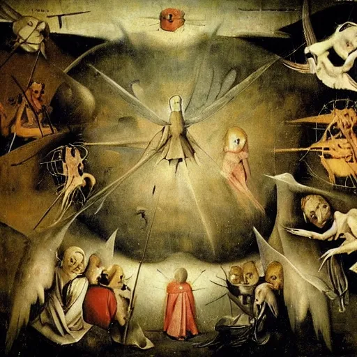 Image similar to angels and death by hieronymus bosch