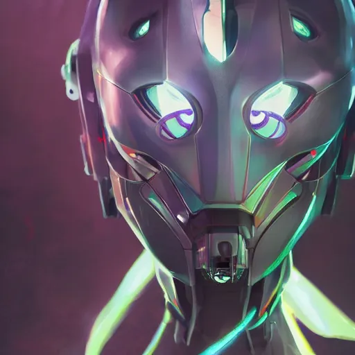 Image similar to Steps 100 rei anayami from neon evangelion using her robotic mask, hyperdetailed concept art by Ross Tran and Greg Rutkowski, high quality DnD illustration, trending on ArtStationHQ, 8k