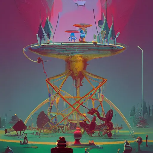 Image similar to A weird circus, by Simon Stålenhag, James Gilleard and Bruce Pennington