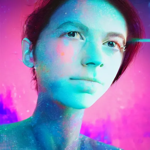 Image similar to improbability, octane render, portrait made of paint, splashes of colors