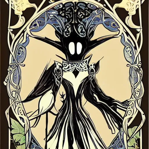 Image similar to Hollow Knight concept art, art nouveau style