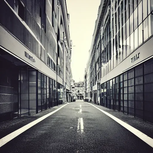 Prompt: beautiful fuzzy liminal photograph of an empty road in a shopping district, end of the road