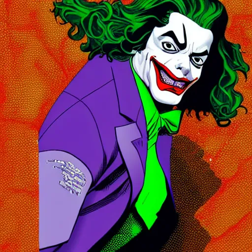 Image similar to dynamic macro head portrait of beautifu michael jackson as the joker in white sequined jacket by john romita sr and cory walker and ryan ottley and jack kirby and barry windsor - smith, comic, illustration, photo real