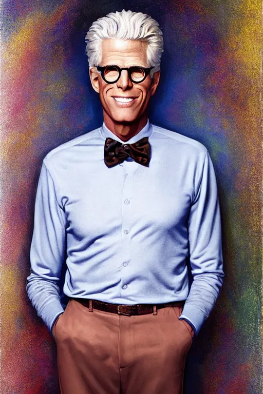 Image similar to a painting of ted danson in the good place, art by diego fazio, robin eley