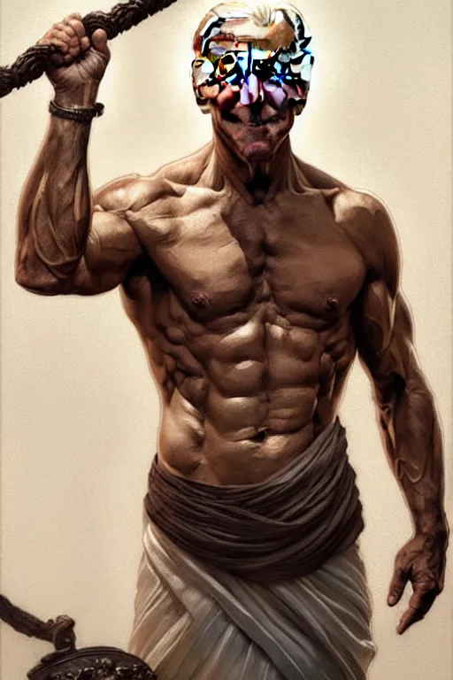 Image similar to President Joe Biden as a Greek god, detailed face, gorgeous, amazing, muscular, fit, very muscular male body, intricate, highly detailed, digital painting, artstation, concept art, sharp focus, illustration, art by greg rutkowski and alphonse mucha