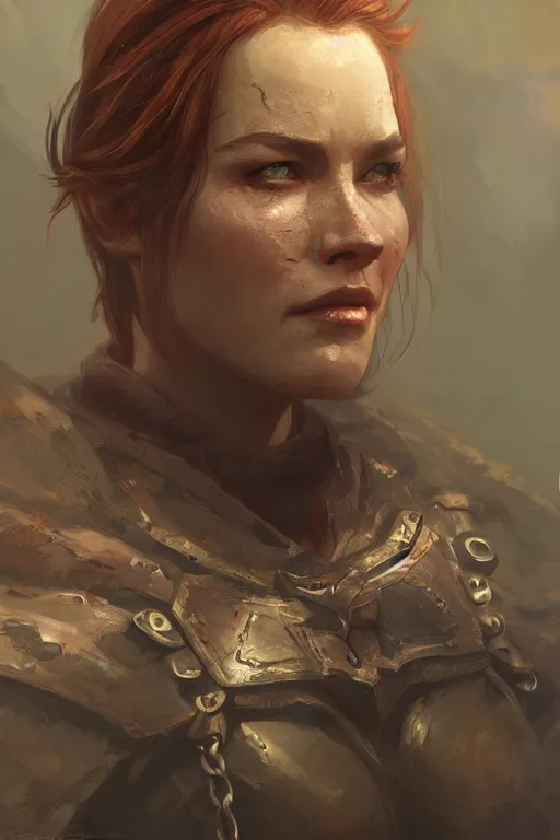 Image similar to the elder scrolls vi, charismatic rugged female nord warrior portrait, illustration, highly saturated colors, rim light, top light, perfectly shaded, soft painting, art by krenz cushart and wenjun lin